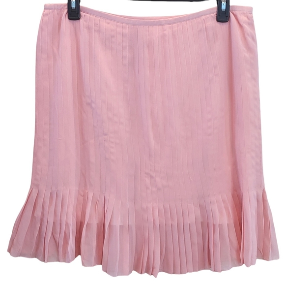 Mac & Jac women's silk pinstripe pleated hem fully lined pink skirt size 16 - Picture 3 of 10